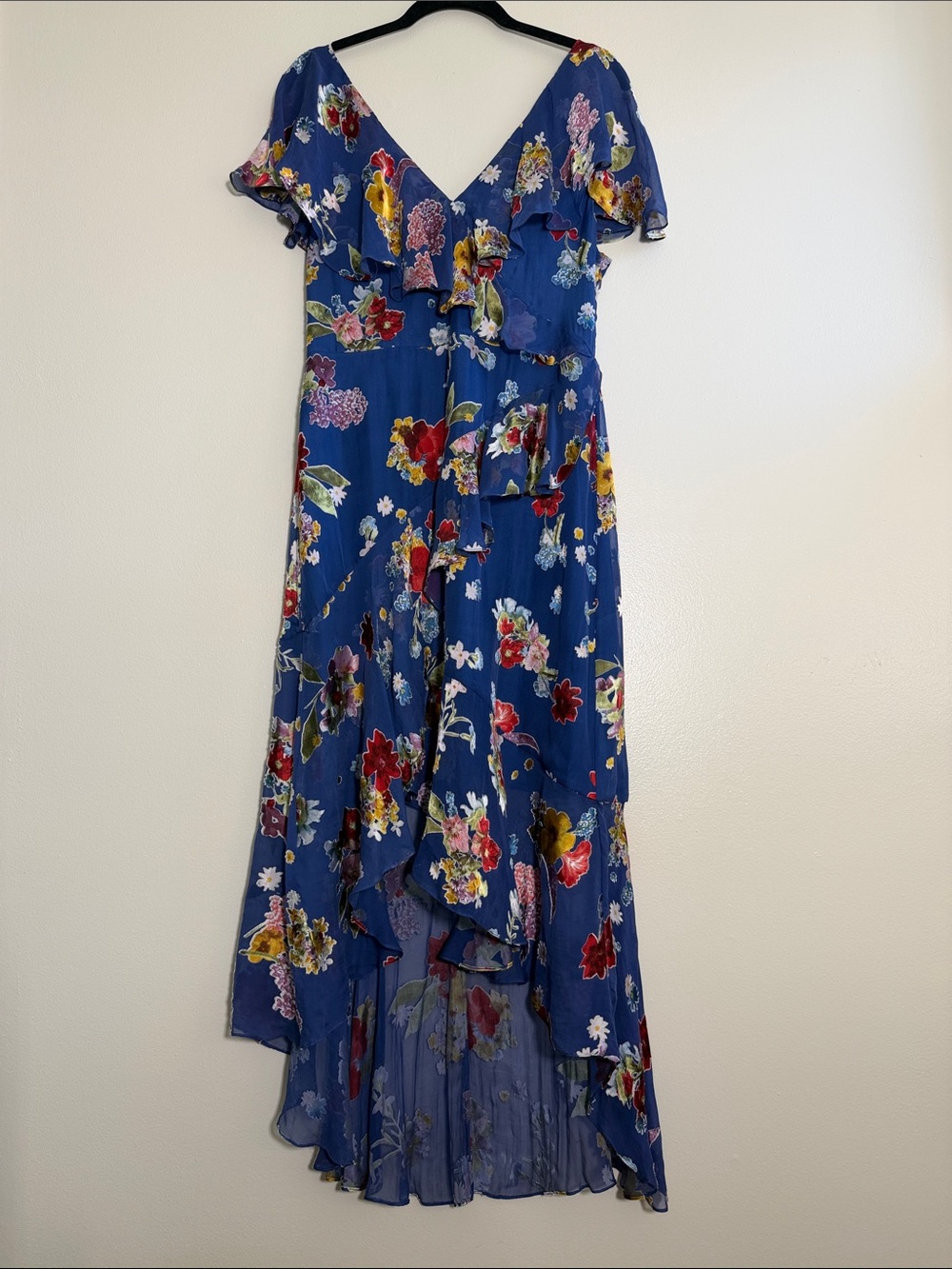 Alice + Olivia Blue Floral Silk Blend Midi Dress